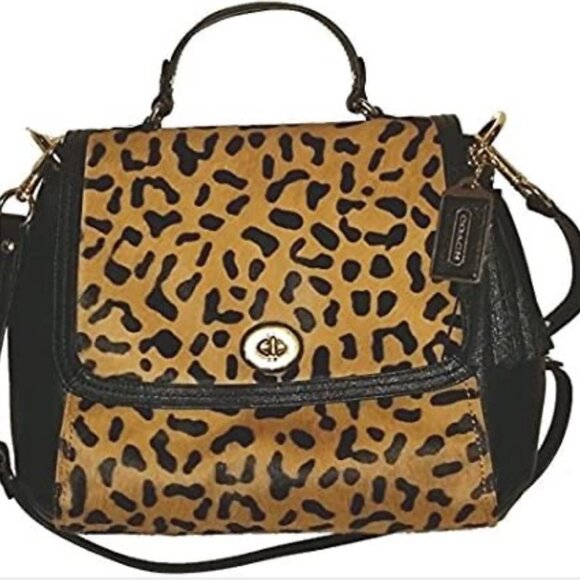 Coach Park Ocelot Hair Calf Leather Flap Satchel Shoulder Bag - Picture 2 of 8